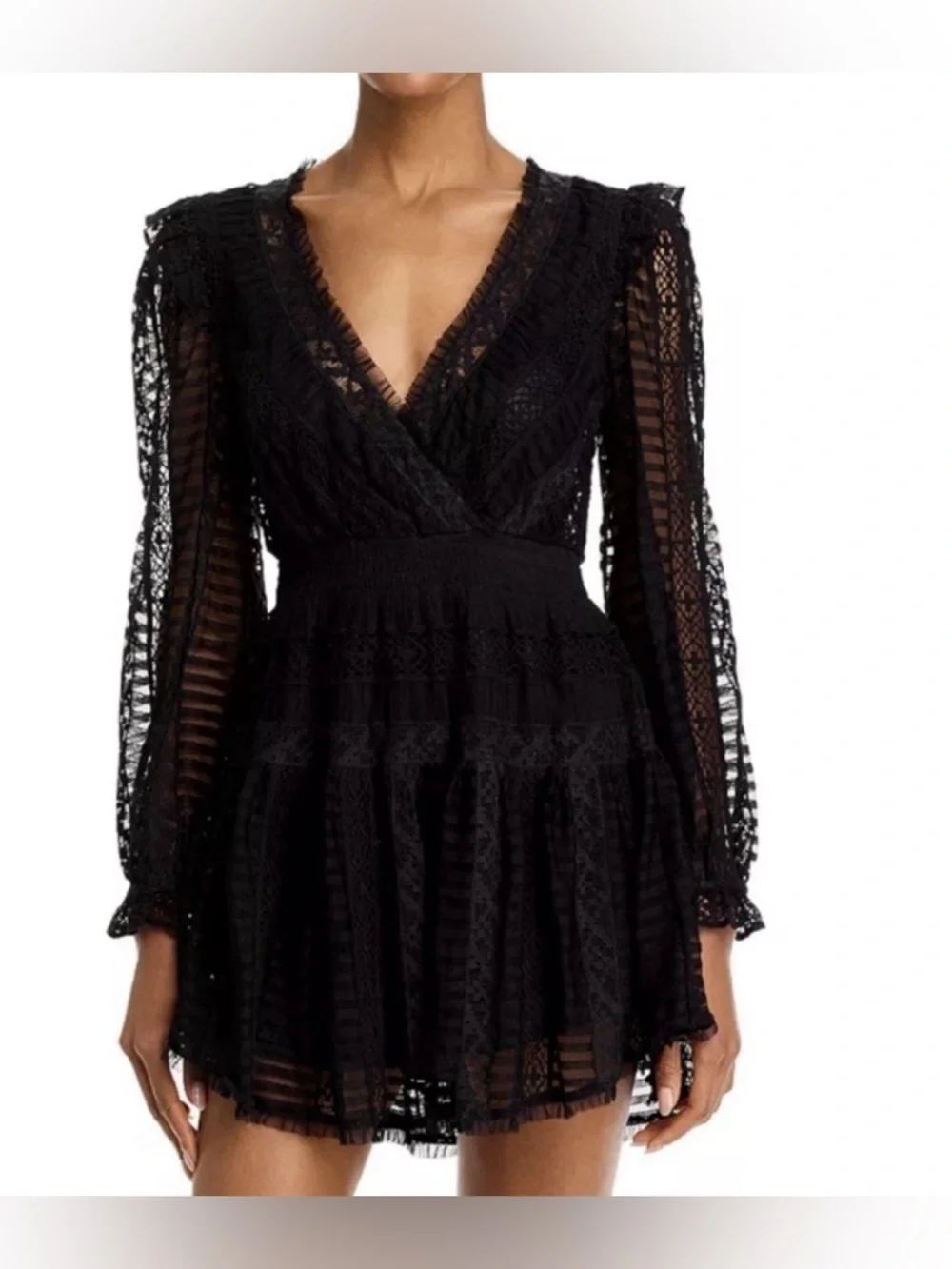 LoveShackFancy Alonsa Black Mini Dress - Picture 2 of 8